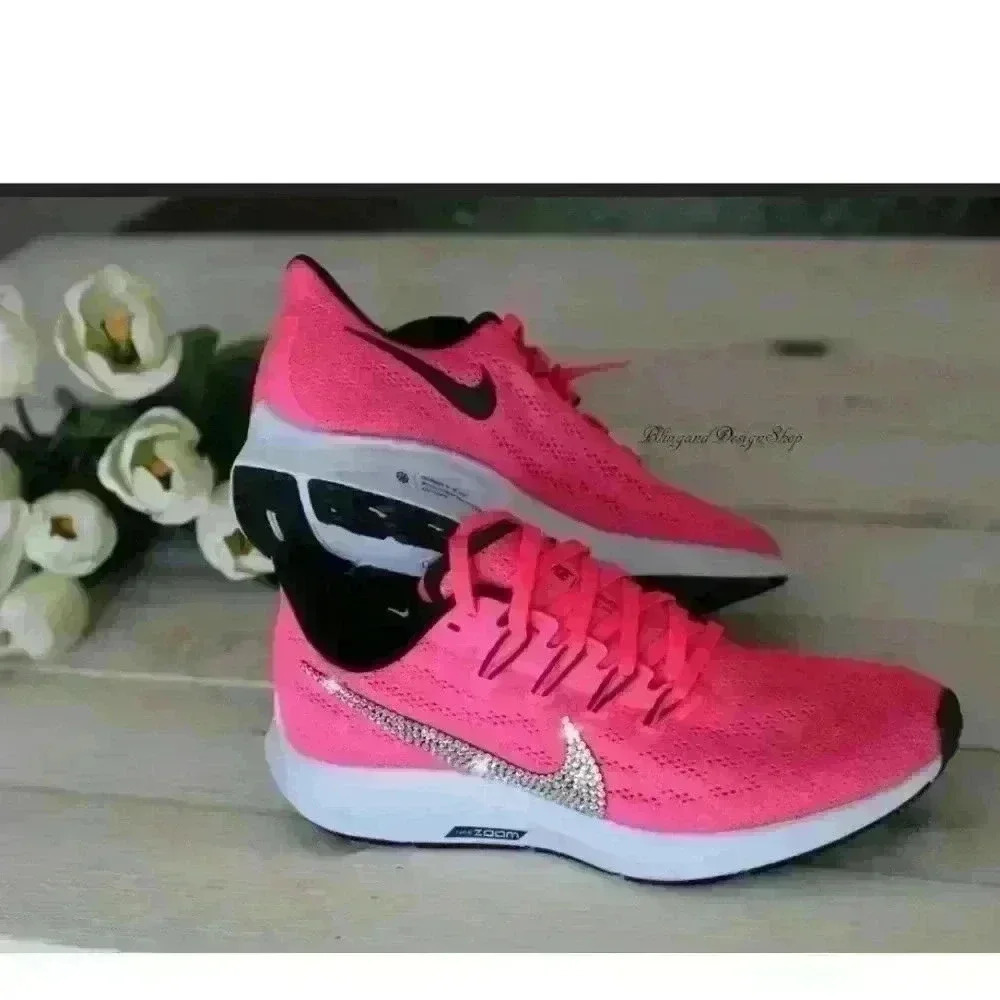 Women's Nike Air Zoom Pegasus 36 Hyper Pink Shoes made with Swarovski Crystals - Picture 1 of 8